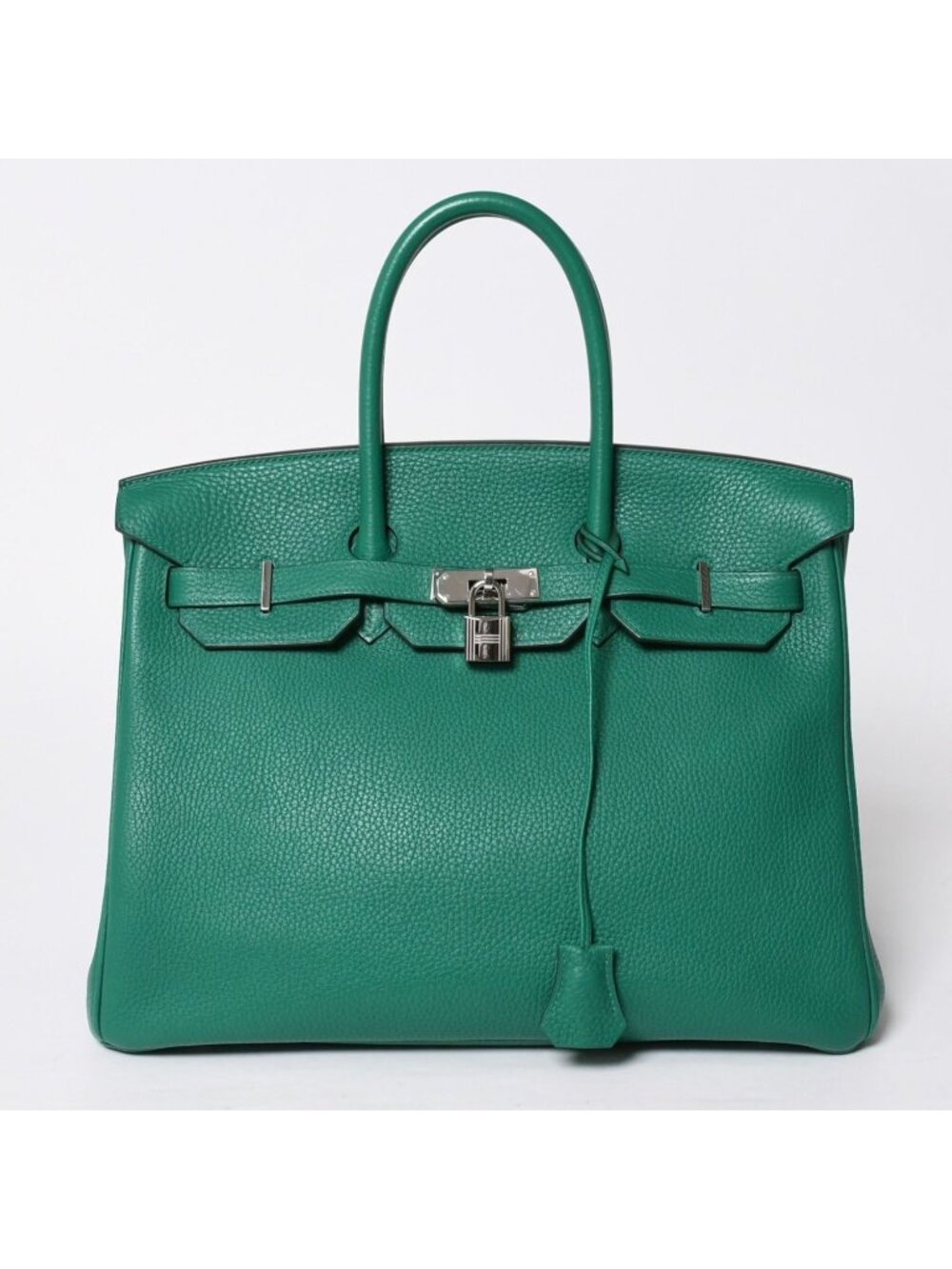 Hermes Birkin 35 Handbag Taurillon Clemence Vertigo Vert Fonce Silver